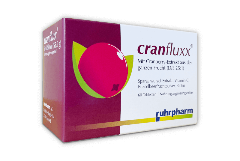 Packung cranfluxx Nahrungsergänzungsmittel mit Cranberry-Extrakt