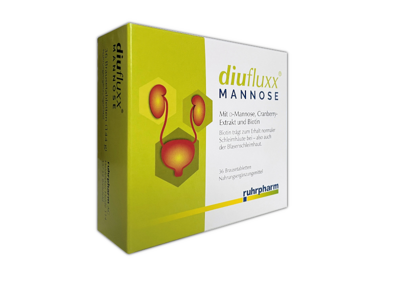 Packung Nahrungsergänzungsmittel diufluxx-Mannose gegen Blasenentzündungen